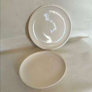 CMG Plates White Ceramic Set Of 2 Dinnerware Minimalist Design 10 1/2 In Round